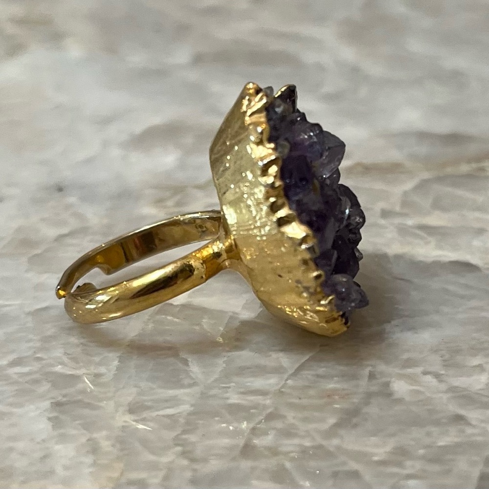 Raw Amethyst Gemstone Adjustable Ring - image 3